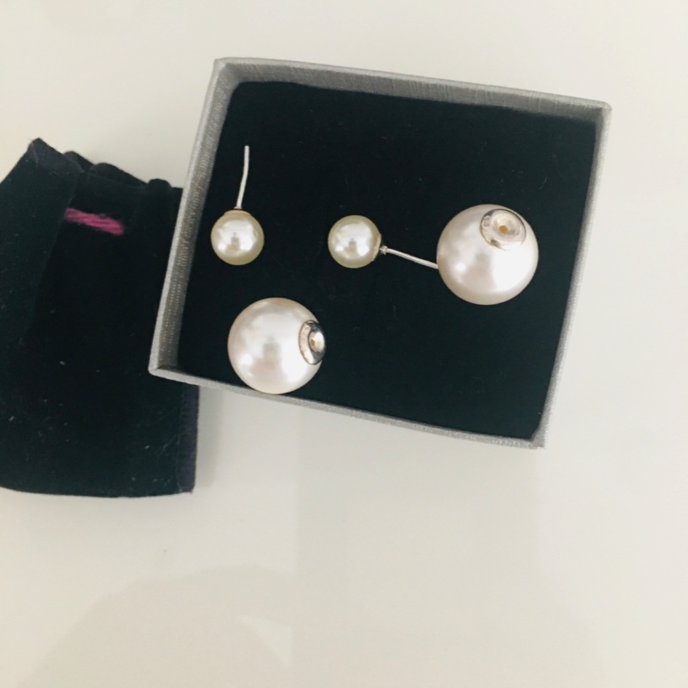 FRESHWATER WHITE ROUND PEARL DOUBLE PEARL STUDS & SILVER 925 - Picture 5 of 13